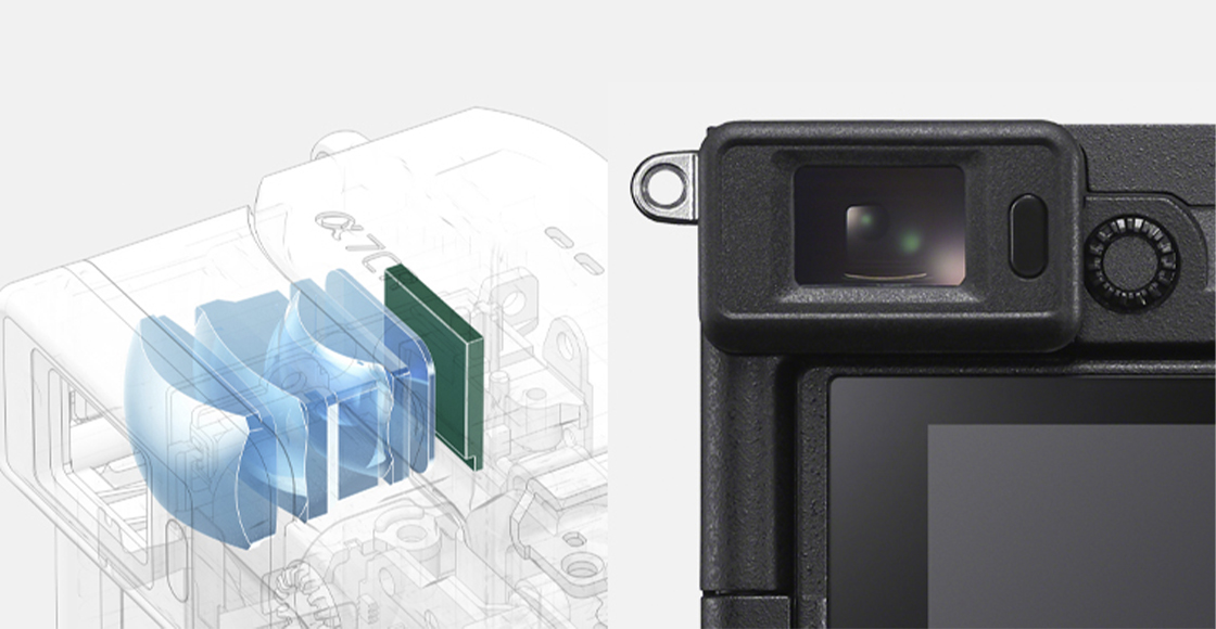 取景器內部和取景器特寫的示意圖