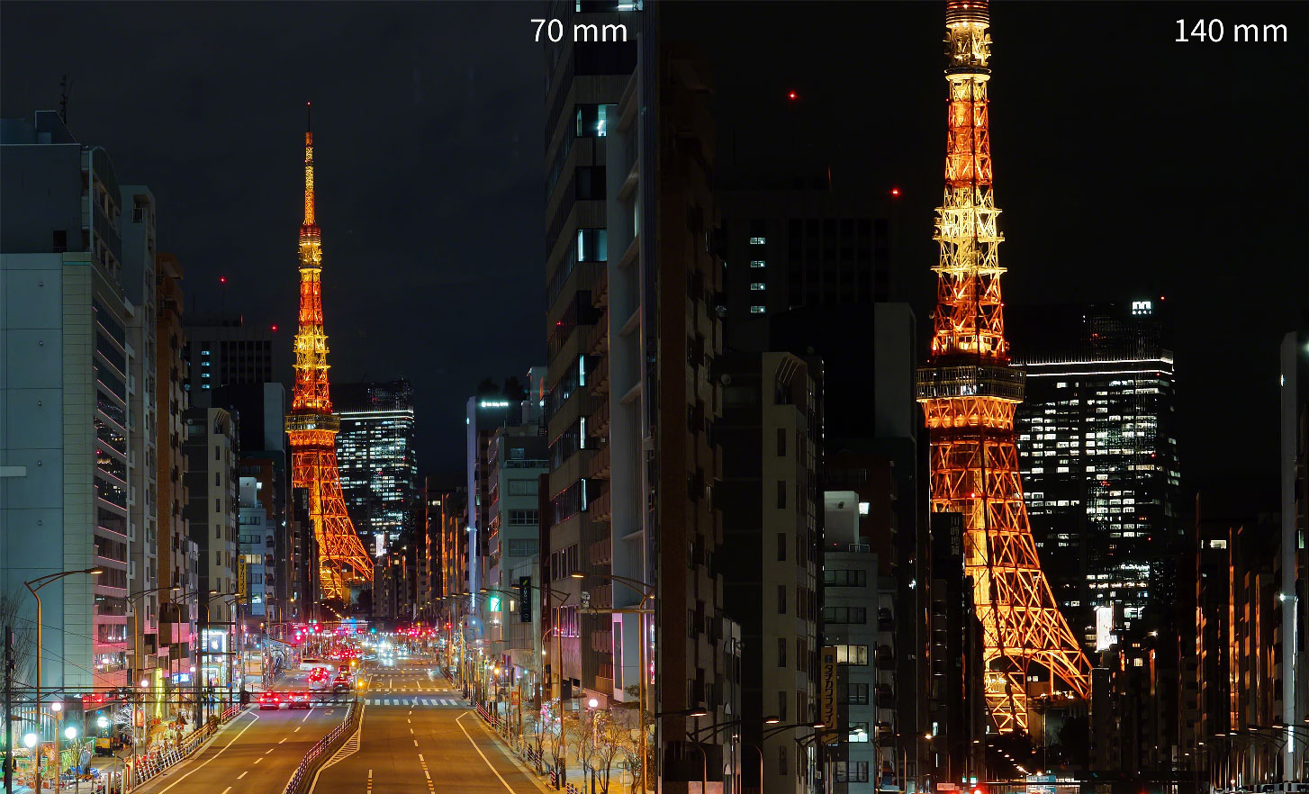 兩張城市夜景的相片，一張是特寫