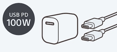 示意圖說明 100W USB PD 電源適配器和纜線並未隨附，需另行購買